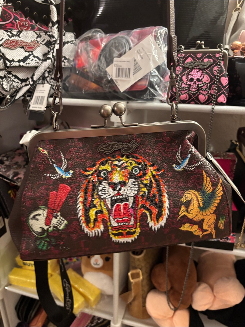 Ed Hardy Tiger Kiss Lock Shoulder Bag NWT